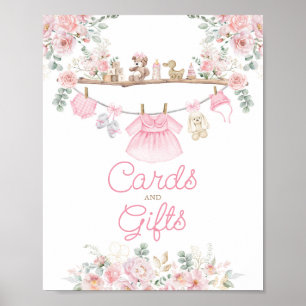 Cards & Gifts Pink Baby Clothes Floral Clothesline Poster