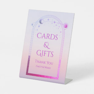 Cards & Gifts Pink Purple Celestial Sunset Wedding Pedestal Sign