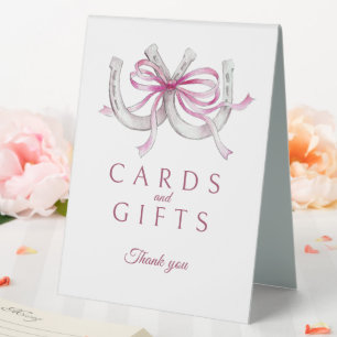 Cards gifts pink ribbon horseshoes wedding sign