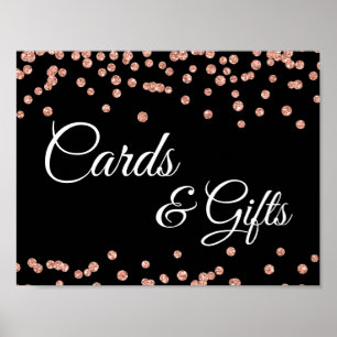 Cards & Gifts Rose Gold Glitter Confetti Black Poster