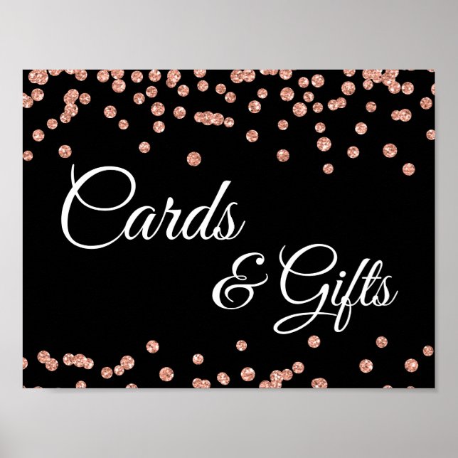 Cards & Gifts Rose Gold Glitter Confetti Black Poster (Front)