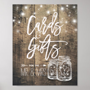 Cards & Gifts Rustic Wedding Wood Mason Jar Lights Poster