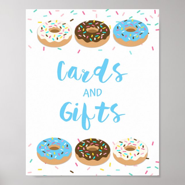 Cards & Gifts Shower Table Sign Blue Doughnuts (Front)