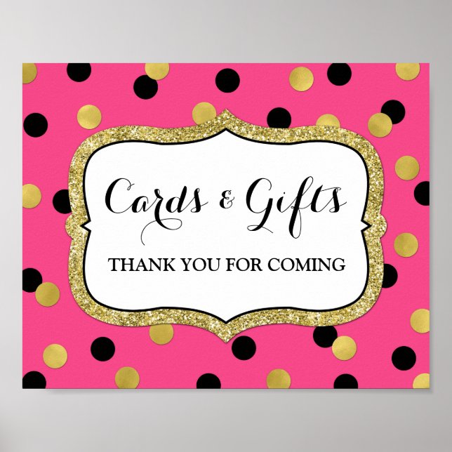 Cards Gifts Sign Pink Black Gold Confetti (Front)