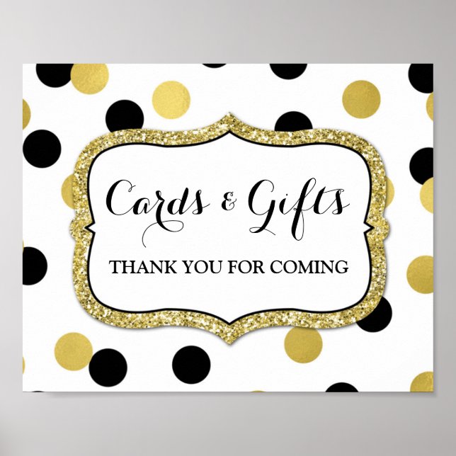 Cards Gifts Sign White Black Gold Confetti (Front)