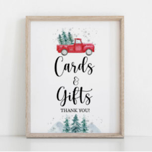 Cards & Gifts Sign Winter Red Christmas Tree Truck