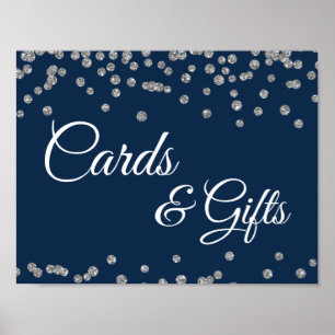 Cards & Gifts Silver Faux Glitter Confetti Navy Poster