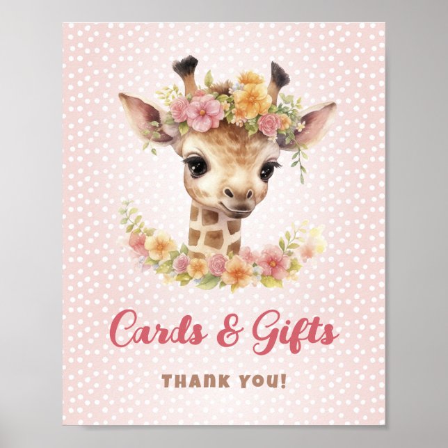Cards Gifts Table Giraffe Safari Baby Girl Shower Poster (Front)
