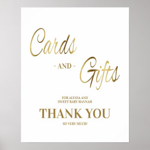 Cards Gifts Thank You White Gold Baby Shower Poster