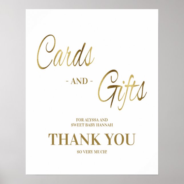 Cards Gifts Thank You White Gold Baby Shower Poster (Front)