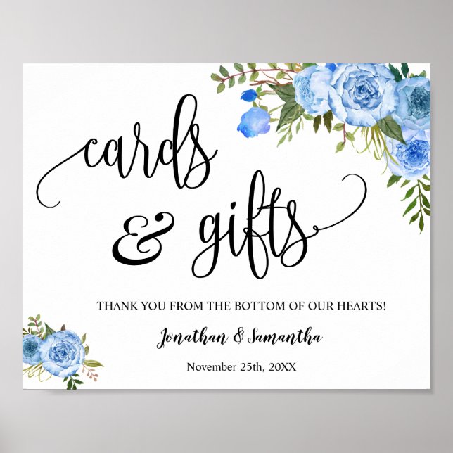 Cards & Gifts wedding reception boho blue sign (Front)