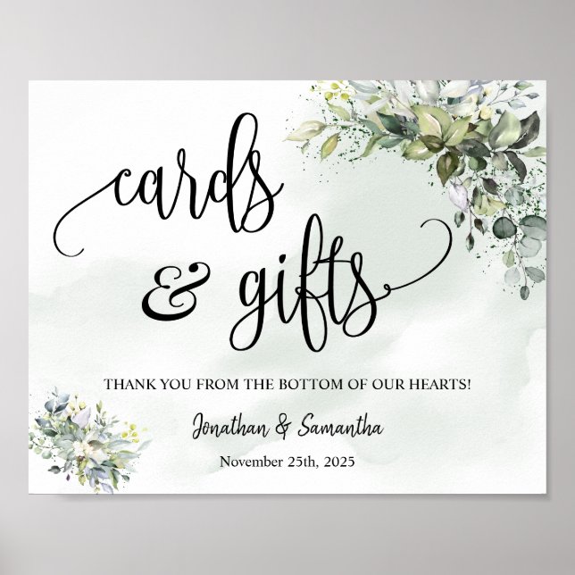 Cards & Gifts wedding reception eucalyptus sign (Front)