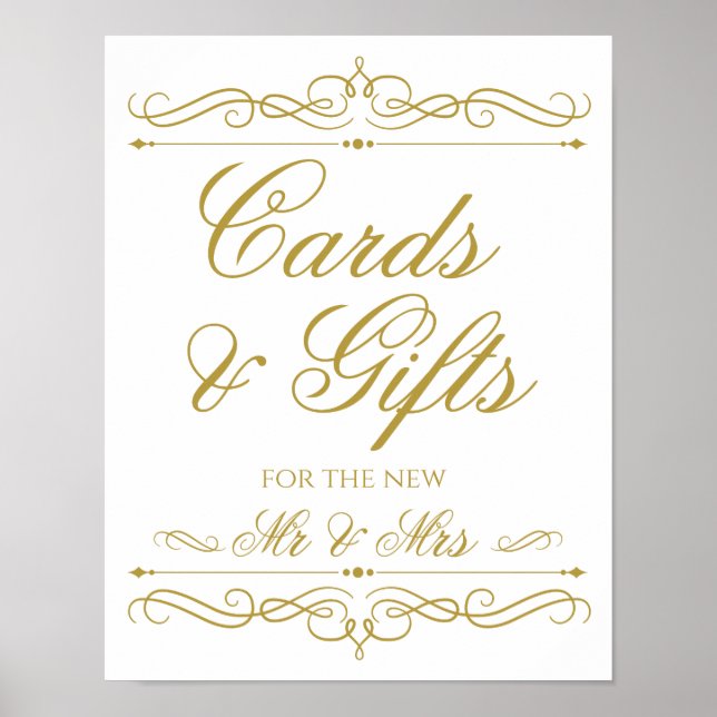 Cards & Gifts Wedding Sign Gold Swirl Calligraphy (Front)