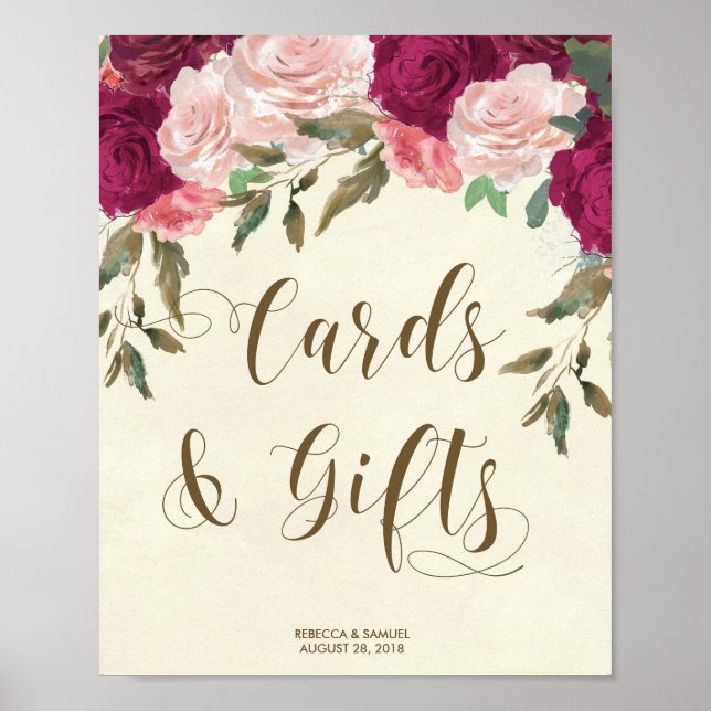 Cards Gifts wedding sign ivory pink florals (Front)
