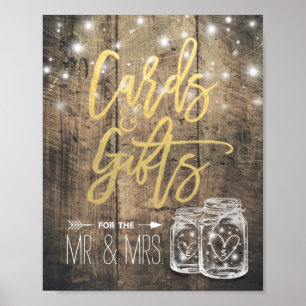 Cards & Gifts Wedding Sign Rustic Wood Mason Jar