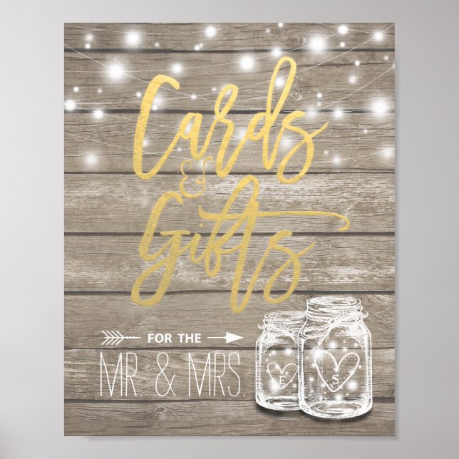 Cards & Gifts Wedding Sign Rustic Wood Mason Jar (Front)