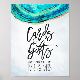Cards & Gifts Wedding Sign Teal & Gold Agate Geode