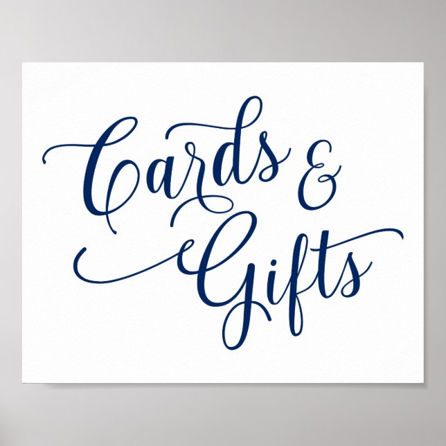 Cards & Gifts Wedding Sign - Typography -Navy Blue (Front)