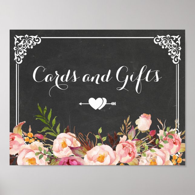 Cards & Gifts Wedding | Vintage Chalkboard Floral Poster (Front)