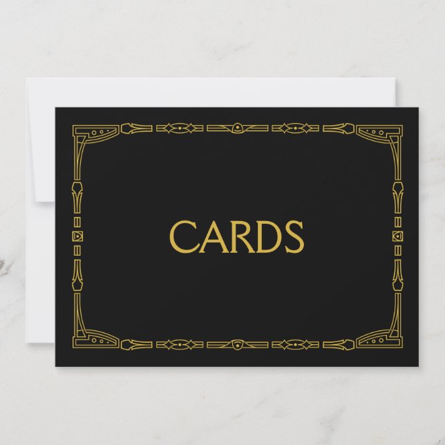 "Cards" Gold Art Deco Style Wedding Sign Invitation (Front)