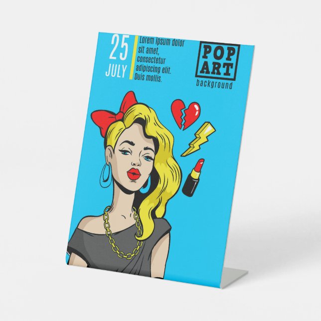 Cards in comic style pedestal sign (Front)