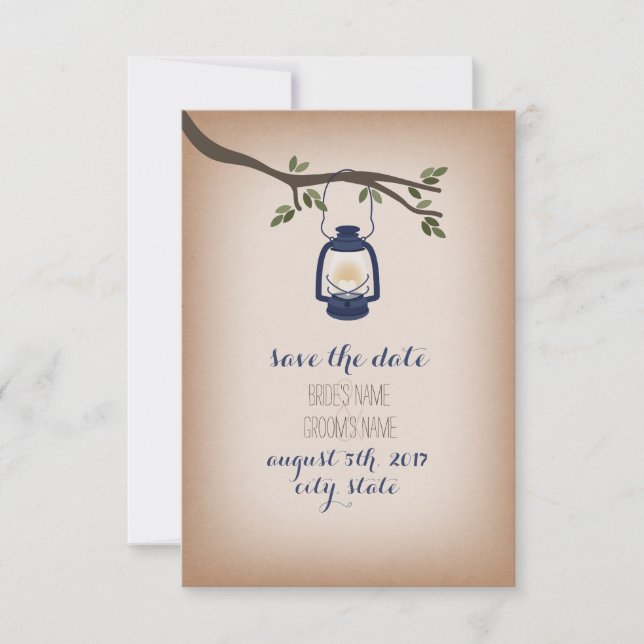Cardstock Inspired Blue Camp Lantern Save The Date (Front)