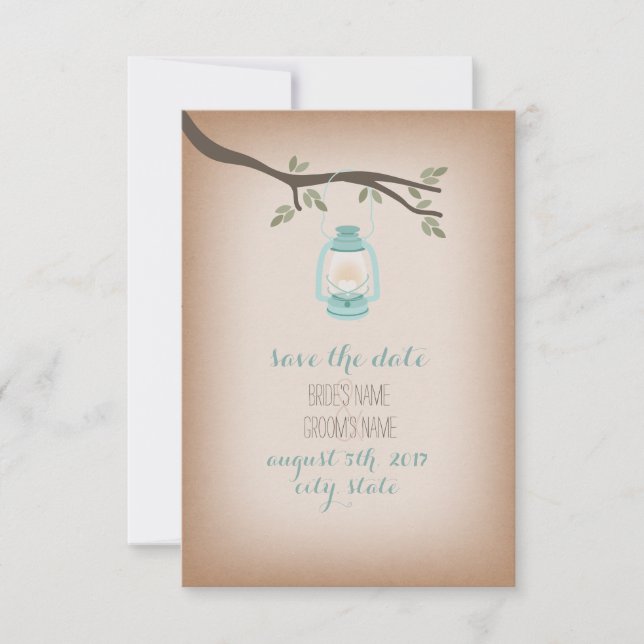 Cardstock Inspired Blue Lantern Save The Date (Front)