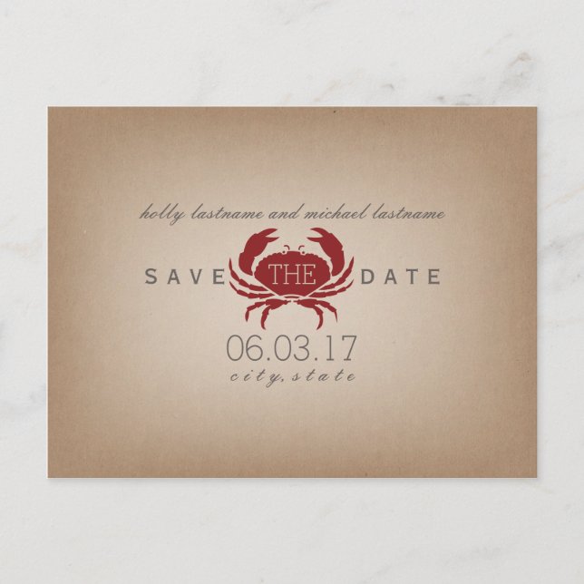 Cardstock Inspired Crab Wedding Save The Date Announcement Postcard (Front)