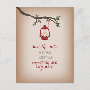 Cardstock Inspired Red Camping Lantern Save Date Announcement Postcard