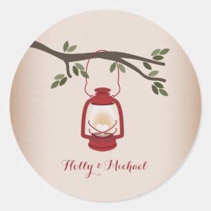 Cardstock Inspired Red Camping Lantern Wedding Classic Round Sticker