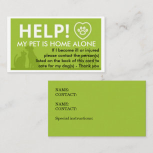 Care For My Pet  Emergency Information Calling Card