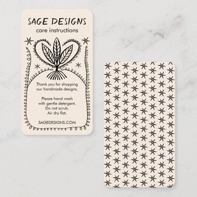 CARE INSTRUCTIONS Boho Whimsical Line Art Business Card (Front/Back)
