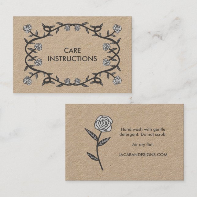 CARE INSTRUCTIONS Chic Elegant Rose Frame Floral  Business Card (Front/Back)