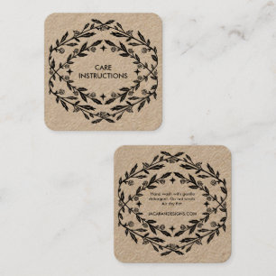 CARE INSTRUCTIONS Chic Elegant Rose Frame Kraft Square Business Card