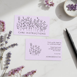 CARE INSTRUCTIONS Chic Elegant Wildflower Lavender Business Card