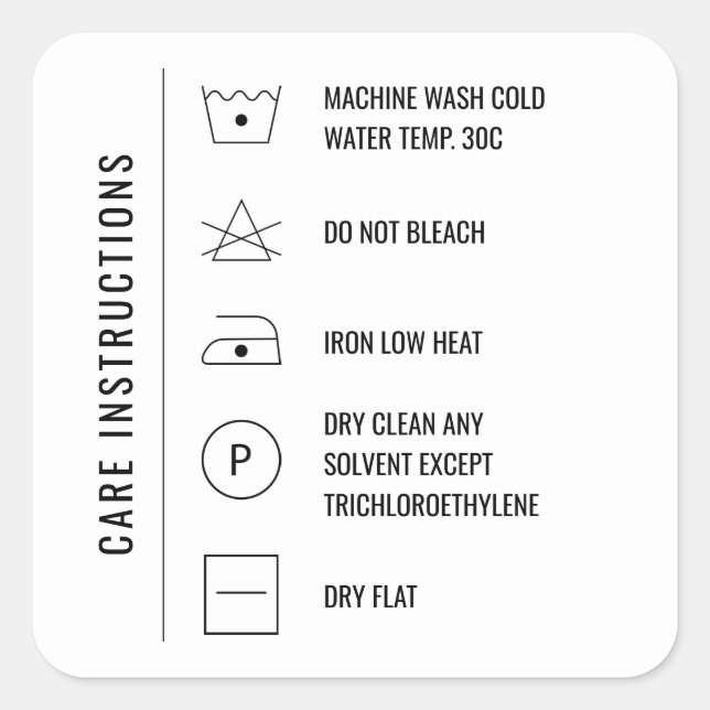 Care Instructions Clothing Product Square Stickers (Front)
