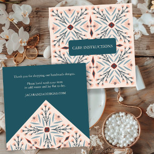 CARE INSTRUCTIONS Elegant Floral Tiles Geometric Square Business Card