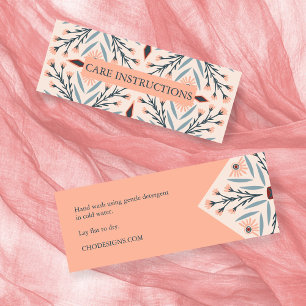 Care INSTRUCTIONS Elegant Floral Tiles Pink  Mini Business Card
