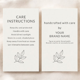 Care Instructions Neutral Botanical Small  Business Card