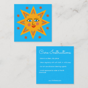 Care Instructions Sparkling Sun Cute Charming  Square Business Card