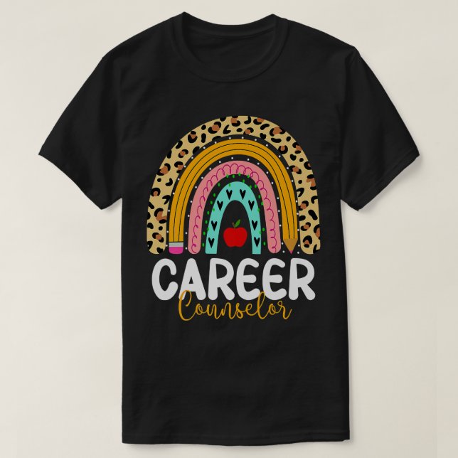 Career Counselor Leopard Rainbow Back To School Ca T-Shirt (Design Front)