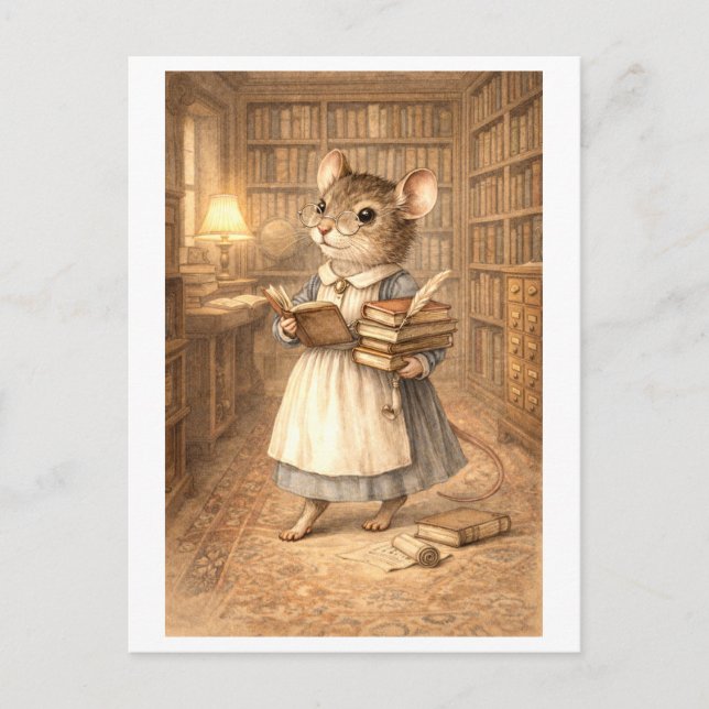 Career Mouse as Librarian Postcard (Front)