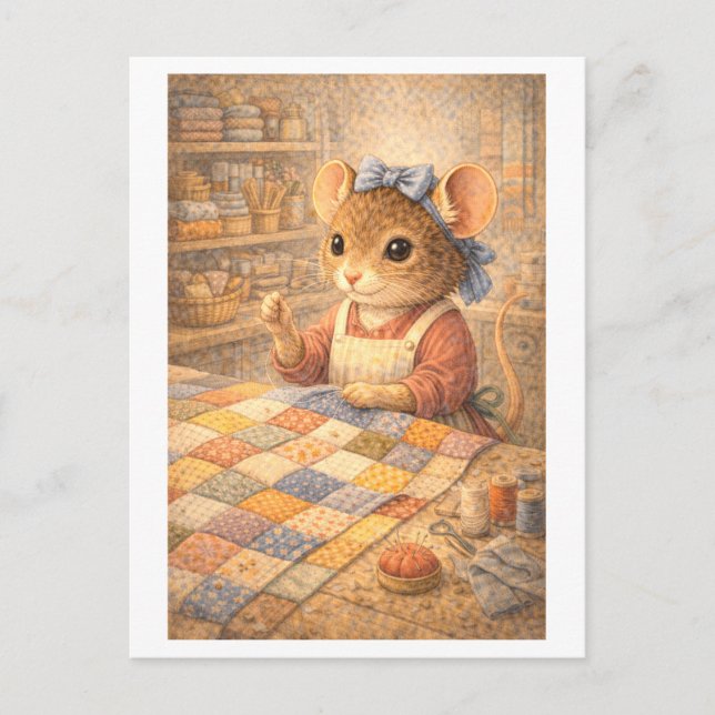 Career Mouse as Quilter Postcard (Front)