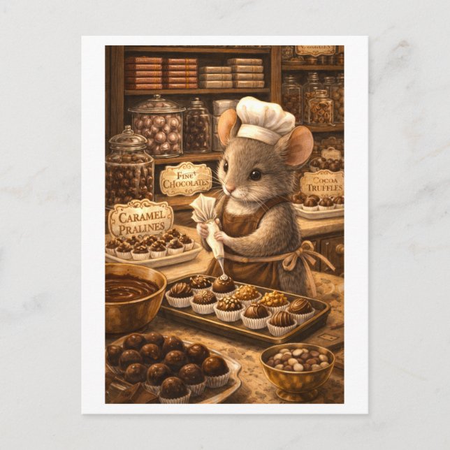 Career Mouse in Chocolate Shop Postcard (Front)