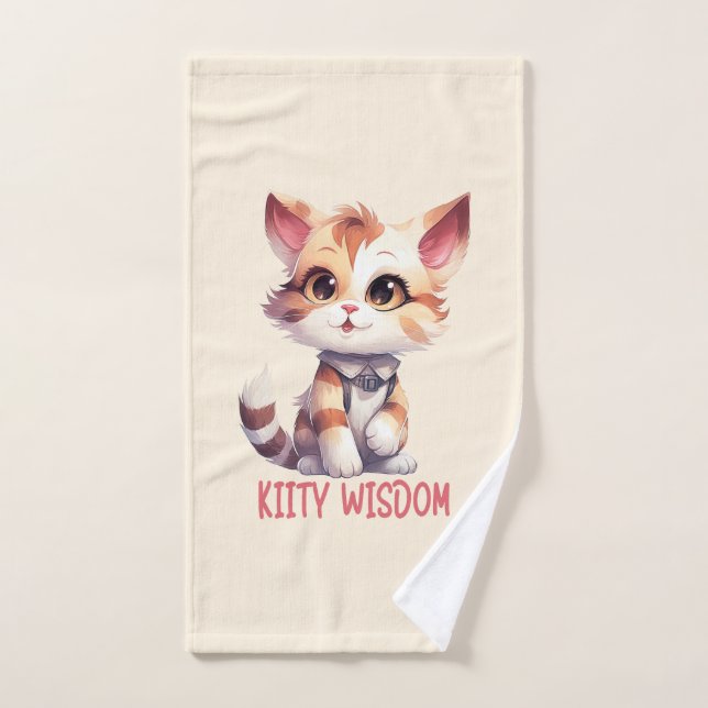 Carefree Cat Attitude – Playful Feline Design Bath Towel Set (Hand Towel)