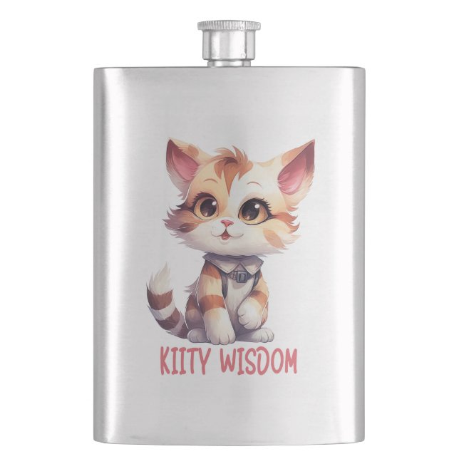 Carefree Cat Attitude – Playful Feline Design Hip Flask (Front)