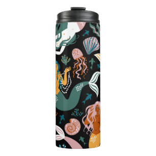 Carefree Mermaids Seashells Vintage Design Thermal Tumbler