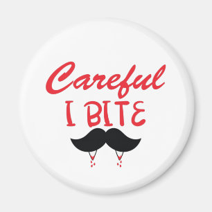 Careful I Bite – Moustache and Vampire Teeth Magnet