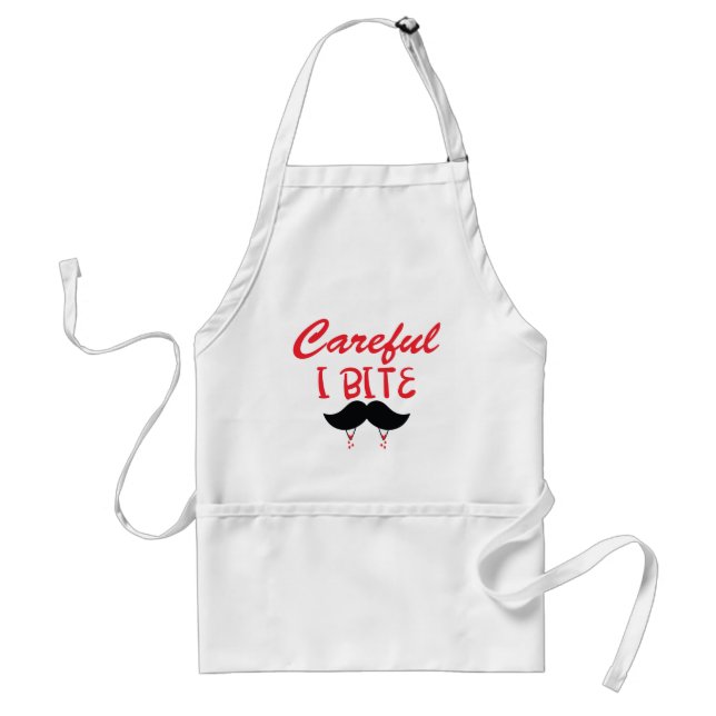 Careful I Bite – Moustache and Vampire Teeth Standard Apron (Front)
