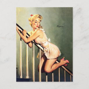 Careful Slide Pin Up Postcard